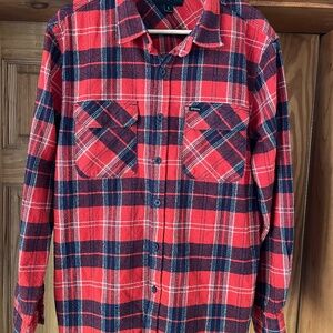 Brixton Bowery Fall Flannel Plaid Shirt Long Sleeve Red Navy Size L Button-Down